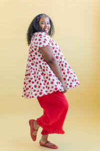 Tiered Mini Dress in Strawberry Cotton Poplin (RTS)