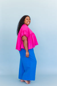 Mid Easy Pant in Cobalt Linen (RTS)