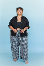 Mid Easy Pant in Black/Tan Gingham Cotton Linen