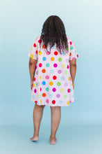 Collared Swing Dress in Rainbow Smiley Cotton