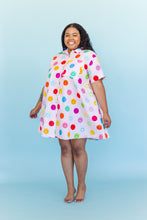 Collared Swing Dress in Rainbow Smiley Cotton
