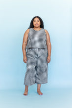 Mid Easy Pant in Black/Tan Gingham Cotton Linen