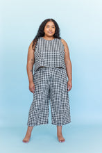 Mid Easy Pant in Black/Tan Gingham Cotton Linen