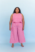 Mid Easy Flare in Red/White Gingham Cotton Linen