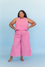 Mid Easy Flare in Red/White Gingham Cotton Linen