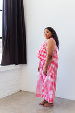 Mid Easy Flare in Red/White Gingham Cotton Linen