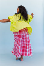 Mid Easy Flare in Red/White Gingham Cotton Linen