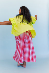 Mid Easy Flare in Red/White Gingham Cotton Linen