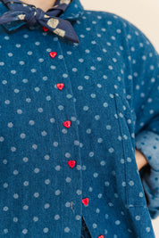 POLKA DOT DENIM SOFT VOLUME SHIRT DRESS