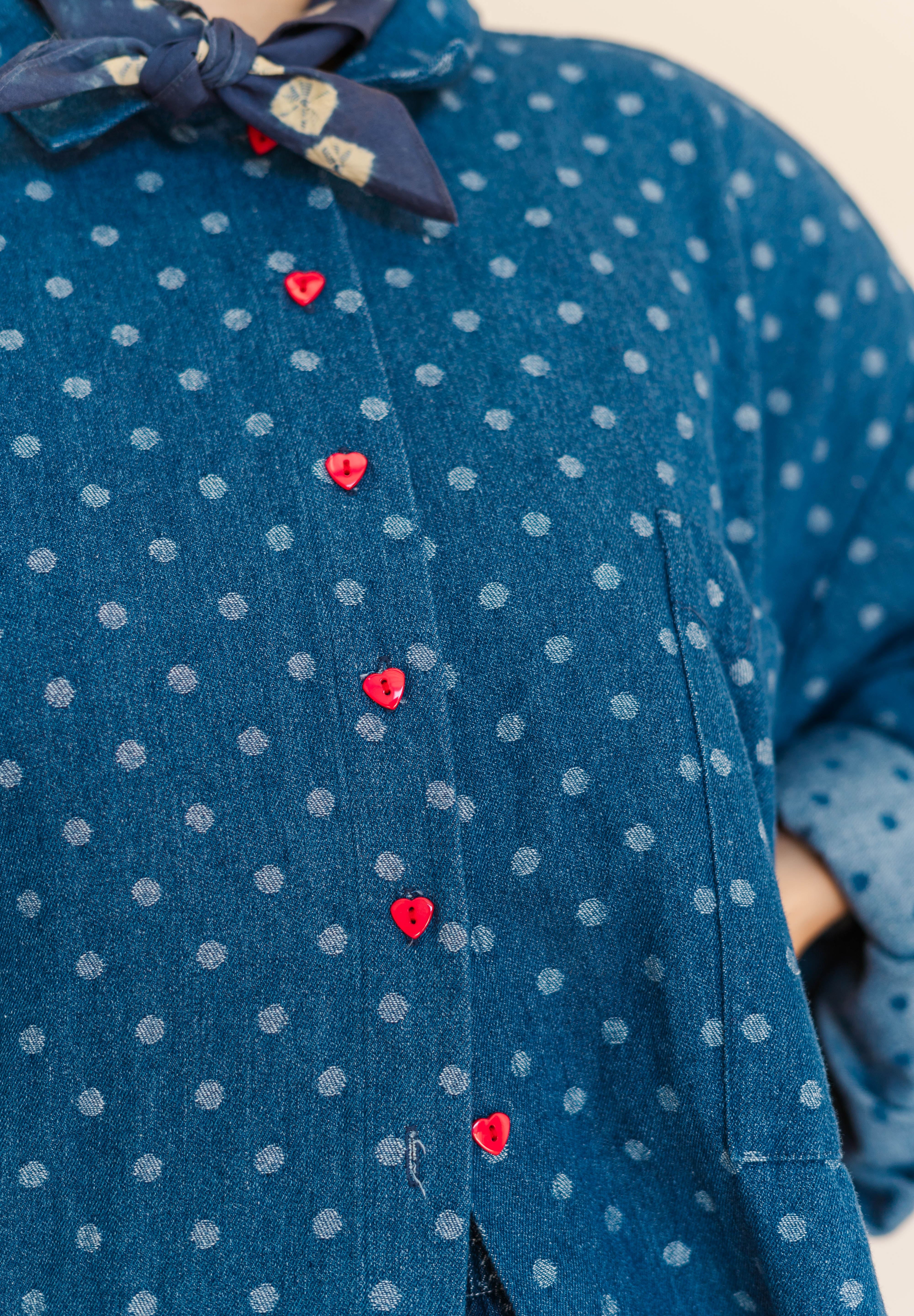 POLKA DOT DENIM SOFT VOLUME SHIRT DRESS