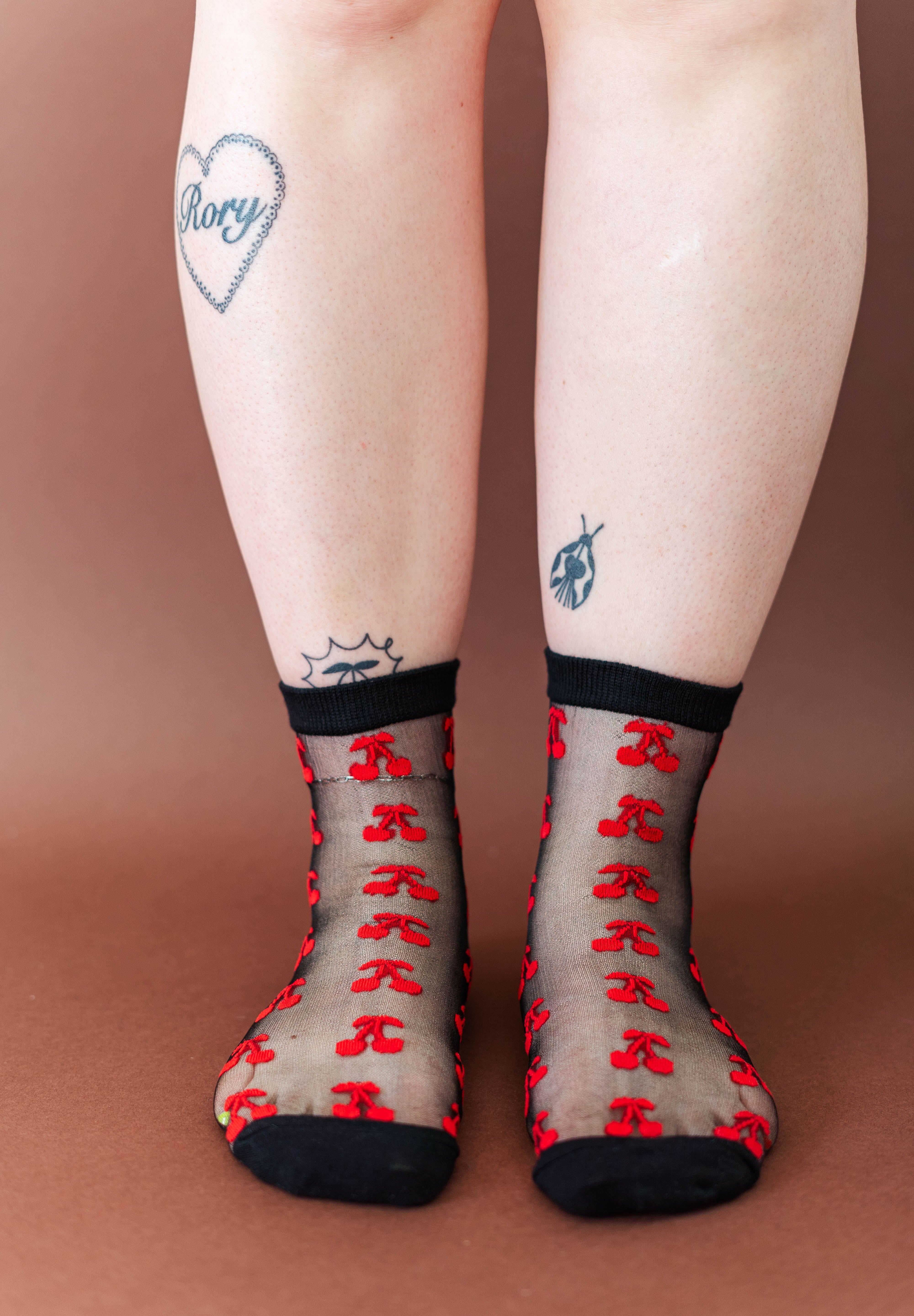 SHEER GOTH CHERRY SOCKS
