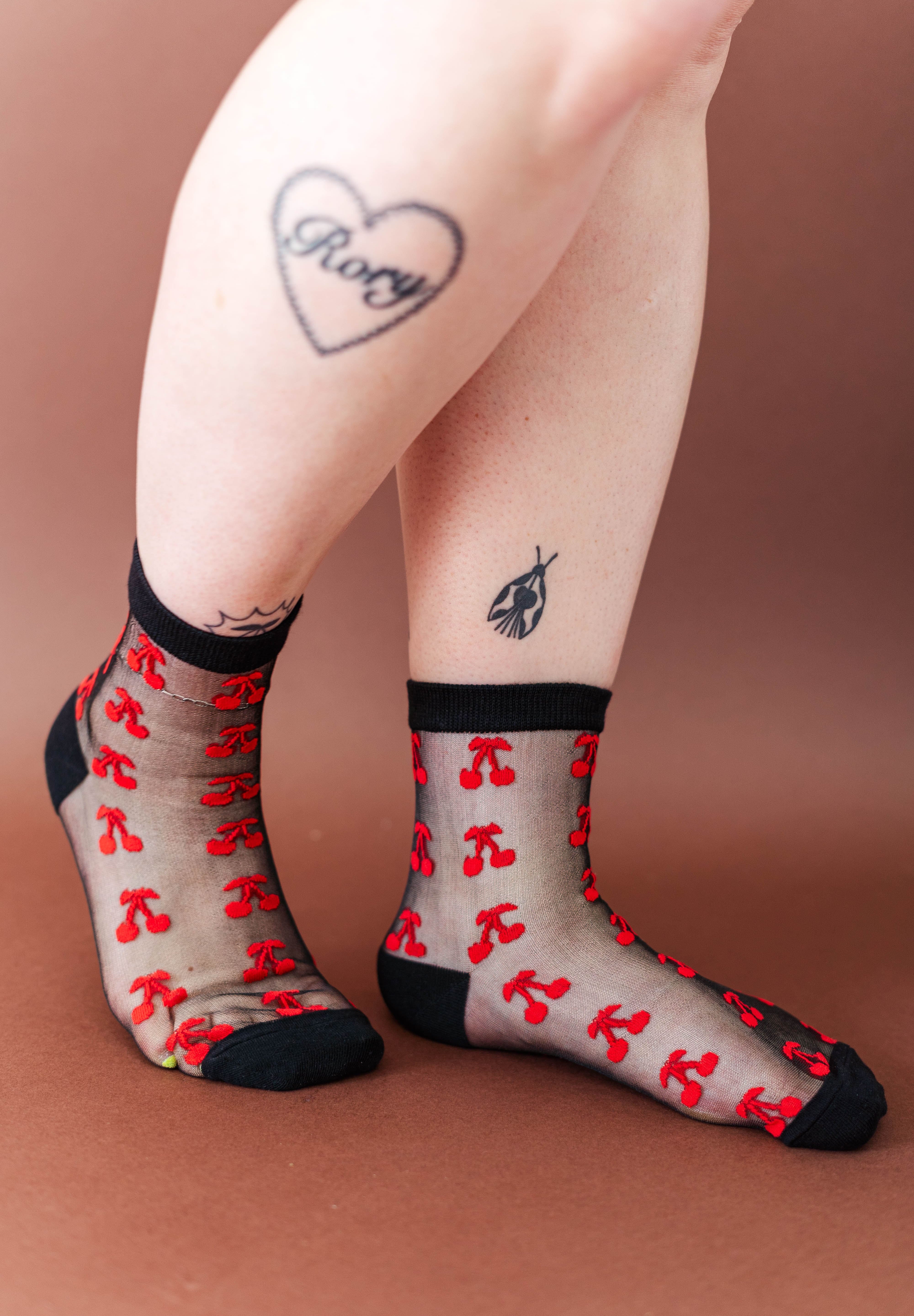 SHEER GOTH CHERRY SOCKS