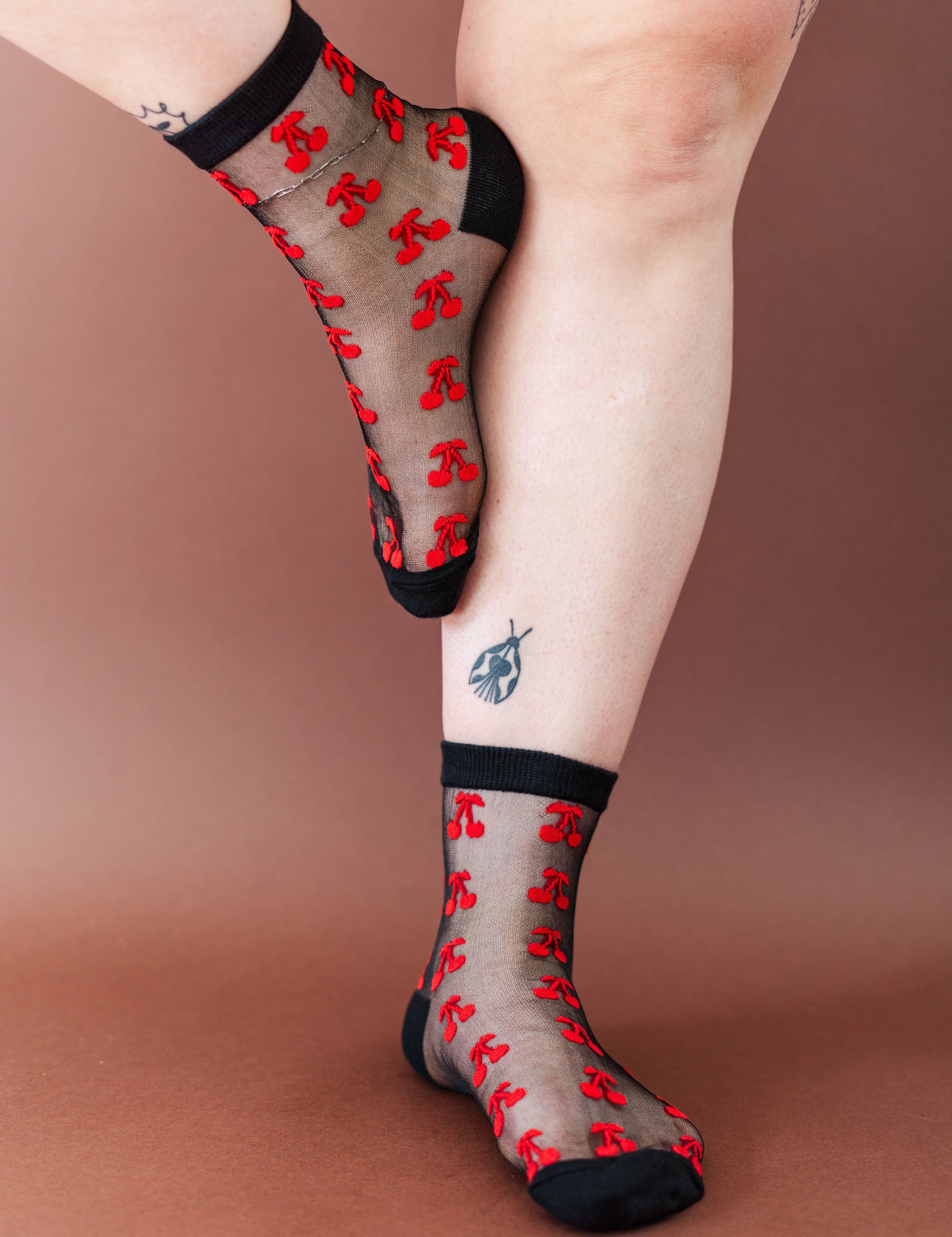 SHEER GOTH CHERRY SOCKS