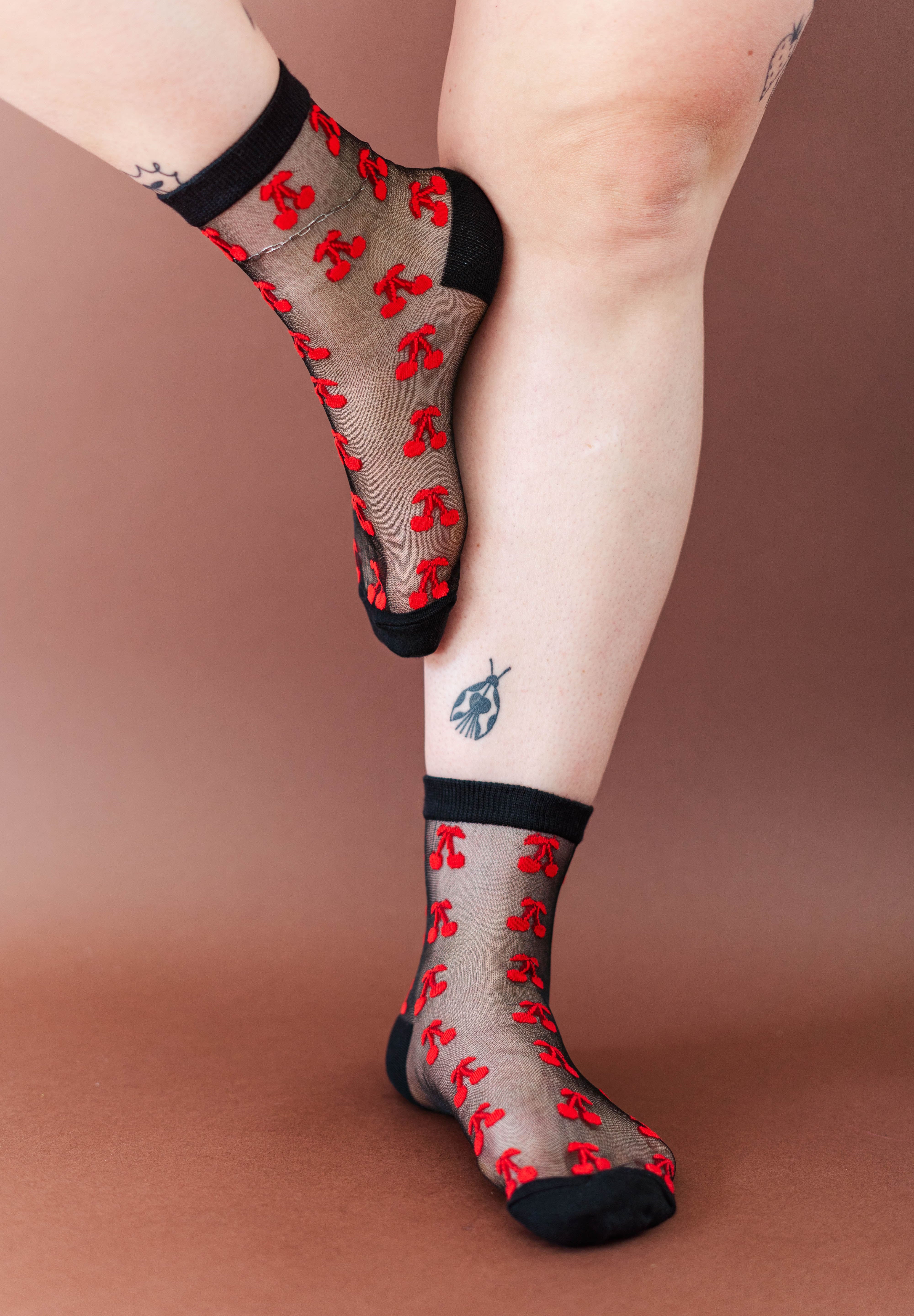 SHEER GOTH CHERRY SOCKS
