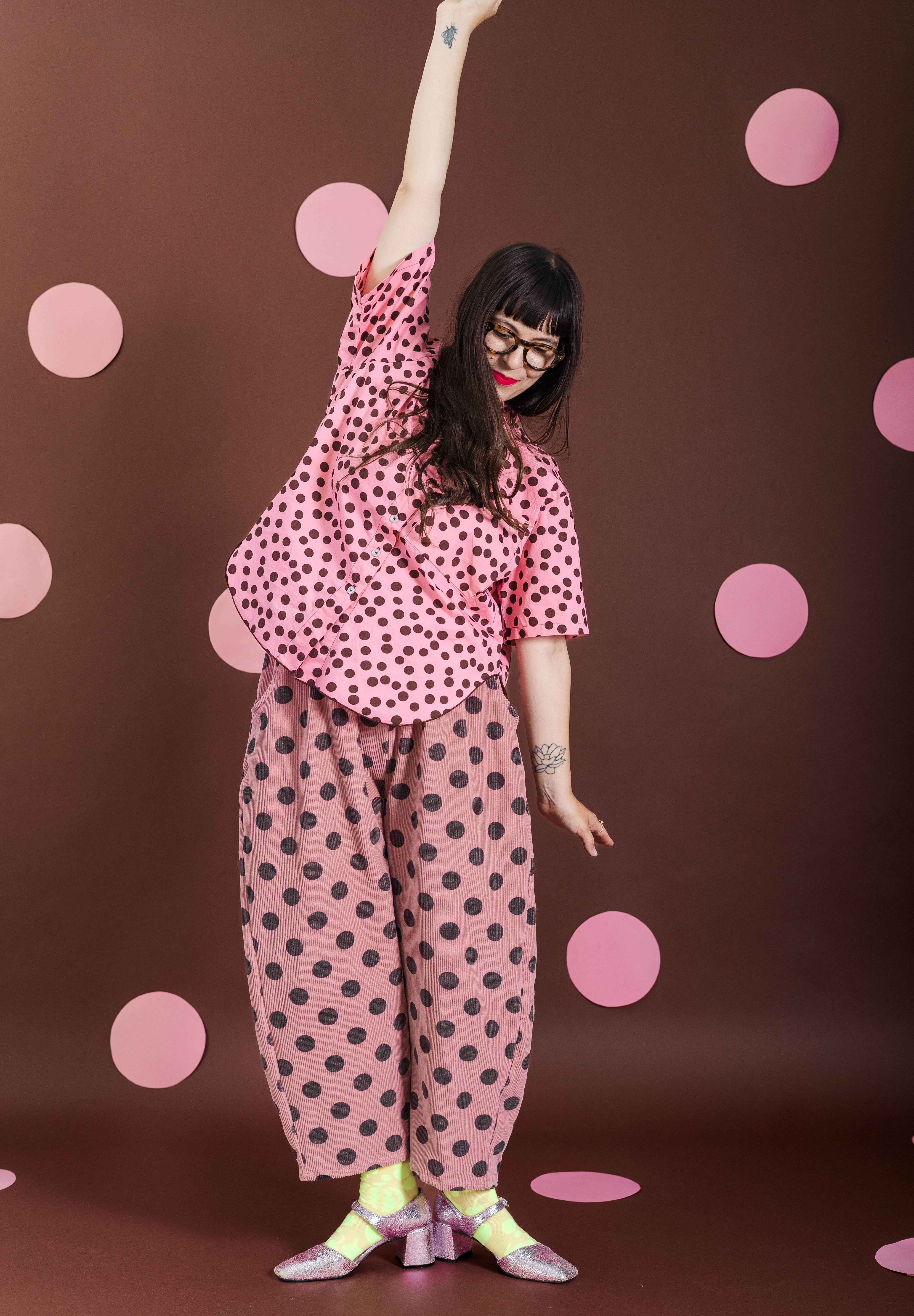 STRAWBERRY DOT CORDUROY BALLOON PANTS