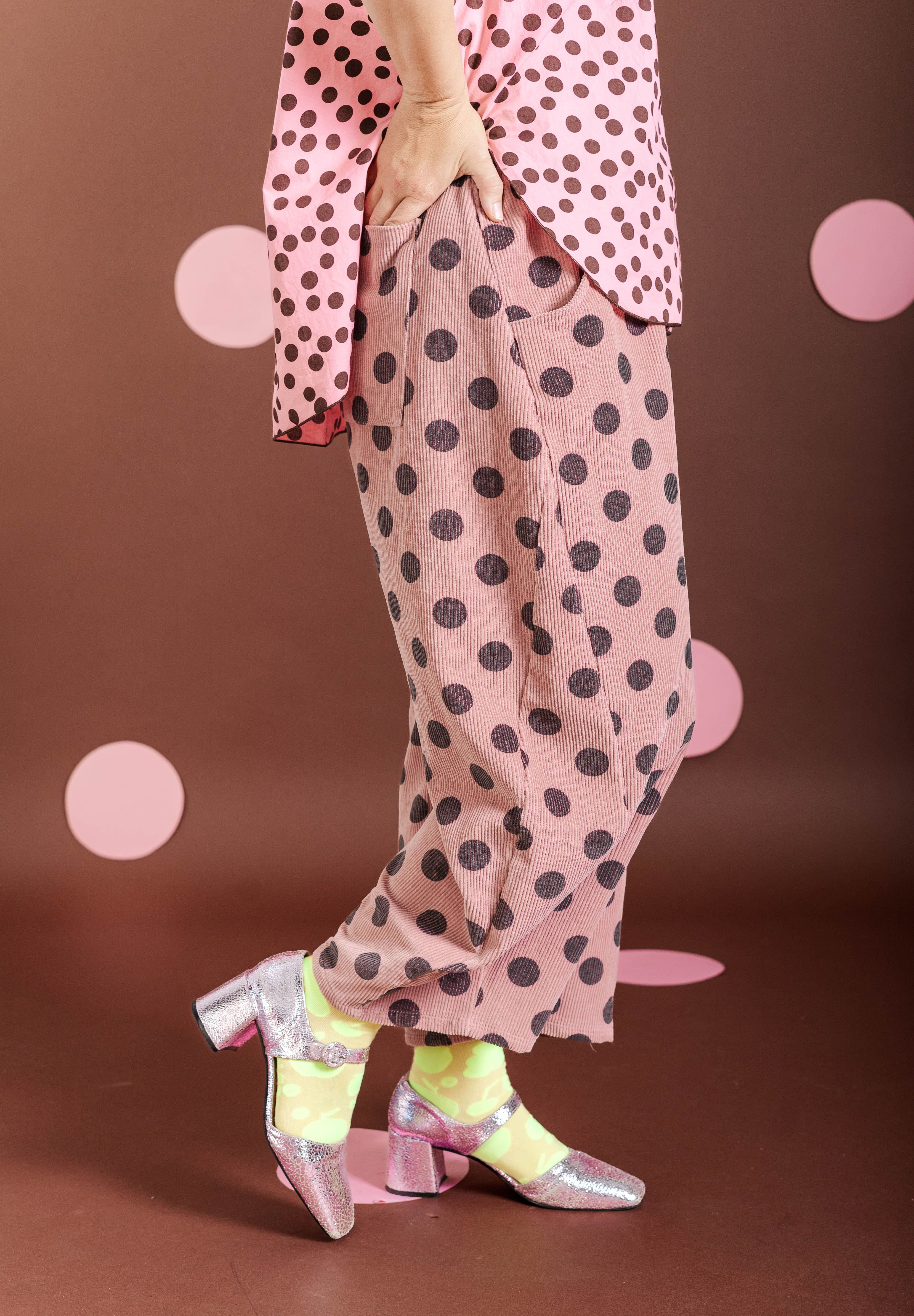 STRAWBERRY DOT CORDUROY BALLOON PANTS