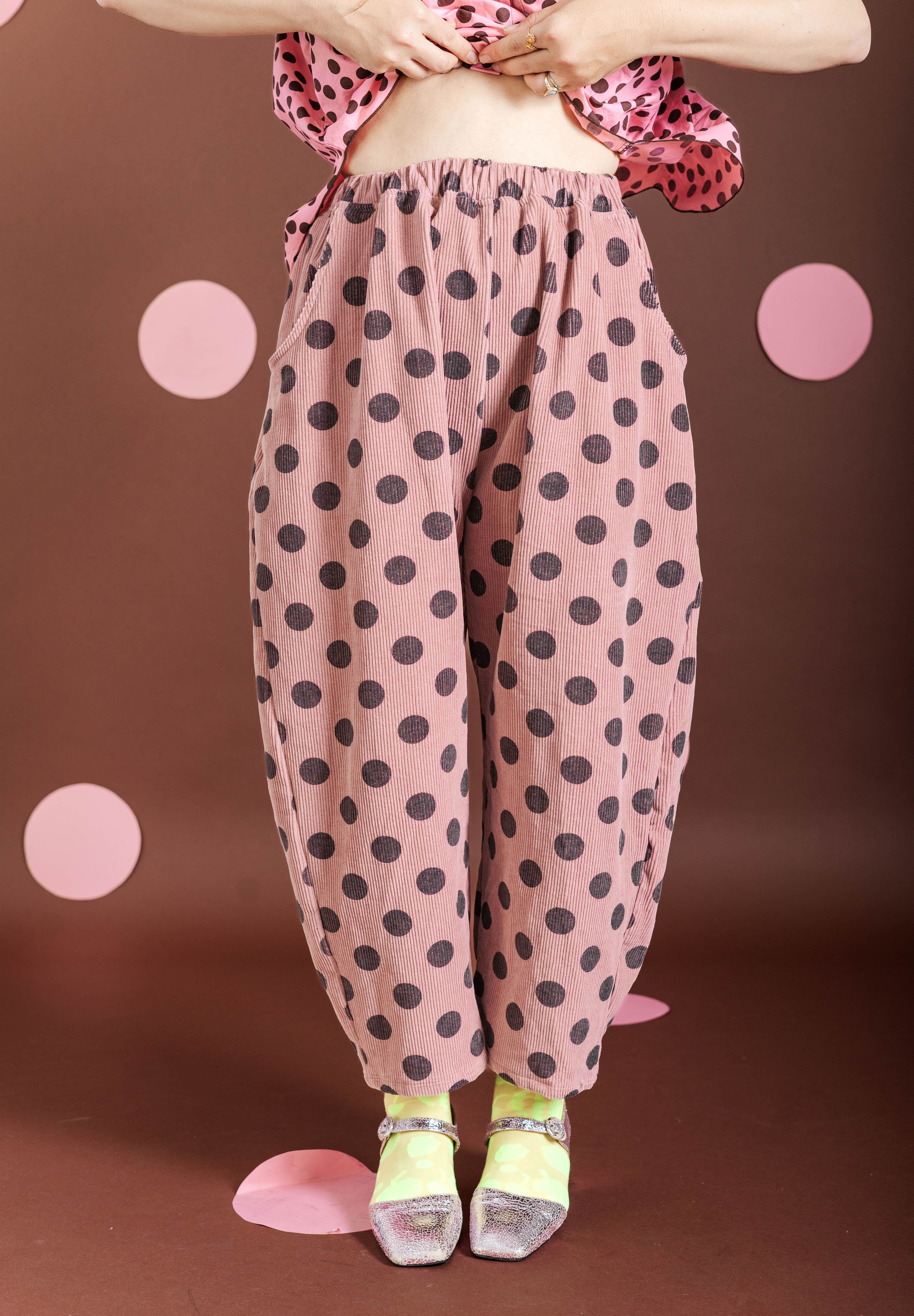 STRAWBERRY DOT CORDUROY BALLOON PANTS