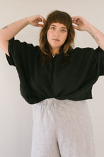 Super Wide Crop Top In Black Linen