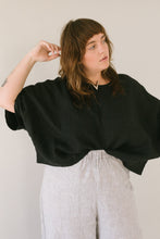 Super Wide Crop Top In Black Linen