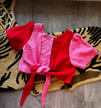 Tied Back to Front Top in Cherry/Bubble Gum Linen