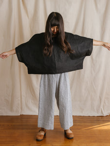 Super Wide Crop Top In Black Linen