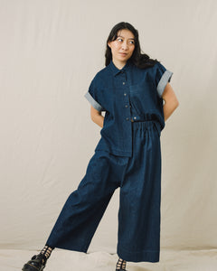 Boxy Collared Top in Denim