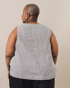 Side Panel Tank in Printed Gingham Linen