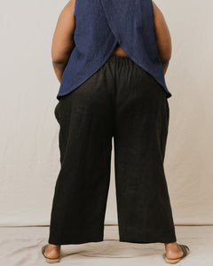 Mid Easy Pant in Black Linen