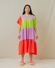 Tiered Dress in Rainbow Sherbet Linen