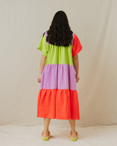 Tiered Dress in Rainbow Sherbet Linen