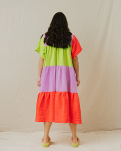 Tiered Dress in Rainbow Sherbet Linen