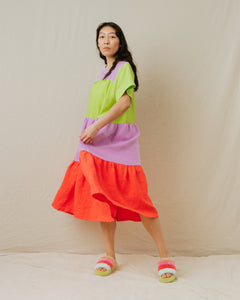 Tiered Dress in Rainbow Sherbet Linen