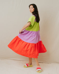 Tiered Dress in Rainbow Sherbet Linen