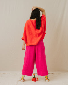 Super Wide Crop Top In Papaya Linen