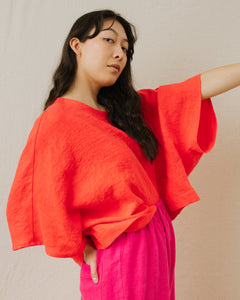 Super Wide Crop Top In Papaya Linen