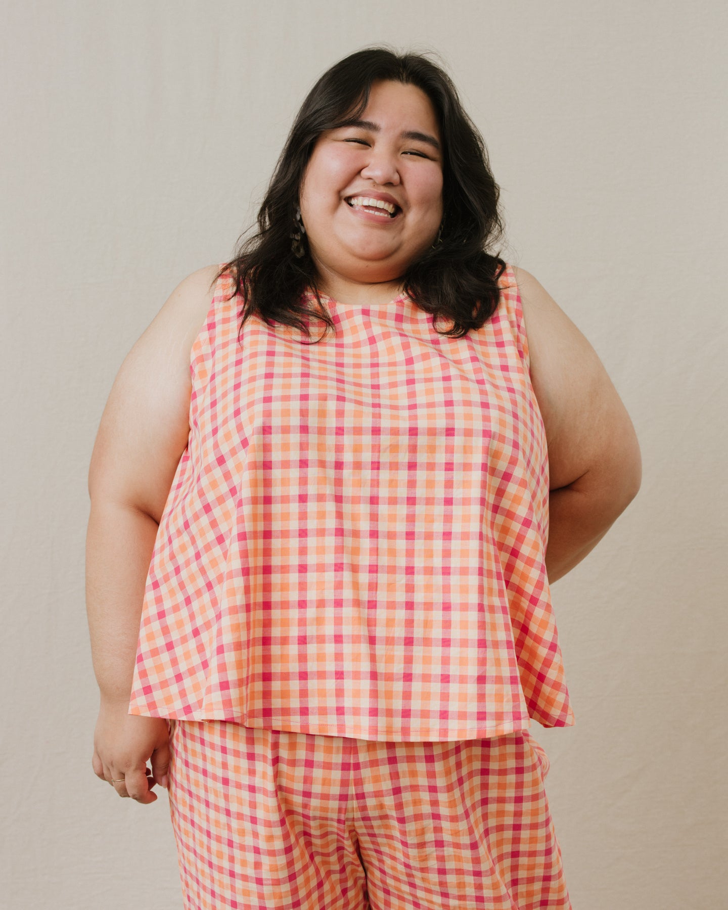 Petal Tank in Peach Plaid