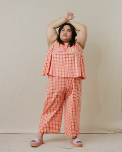 Petal Tank in Peach Plaid
