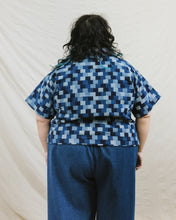 Boxy Collared Top in Patchwork Denim