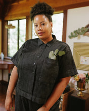 Boxy Collared Top in Black Denim