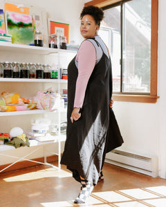 Wide Leg Overalls in Black Linen