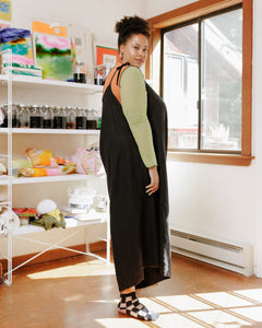 Wide Leg Overalls in Black Linen