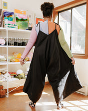 Wide Leg Overalls in Black Linen