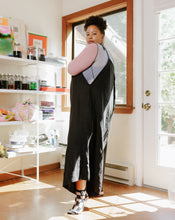 Wide Leg Overalls in Black Linen