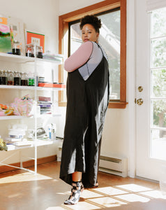 Wide Leg Overalls in Black Linen