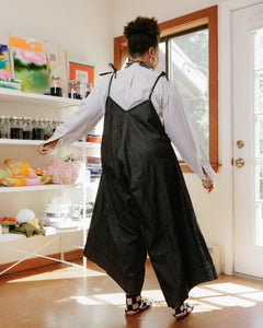 Wide Leg Overalls in Black Denim